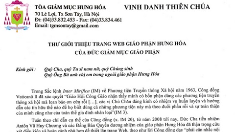 Thư giới thiệu trang web Giáo Phận Hưng Hóa của Đức Cha Giáo phận