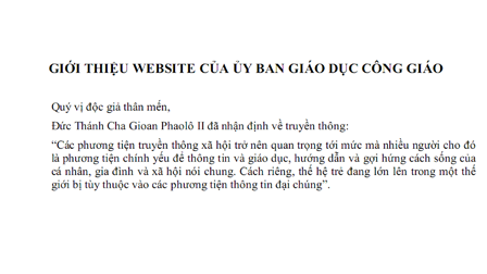 Giới thiệu website của Ủy Ban Giáo Dục Công Giáo