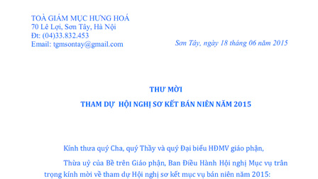 Thư mời tham dự sơ kết bán niên năm 2015