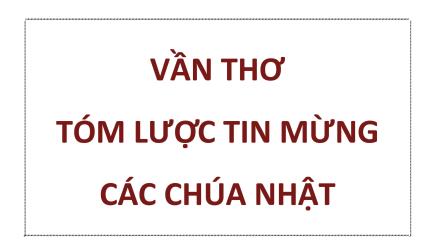 Vần Thơ Tóm Lược Tin Mừng Các Chúa Nhật