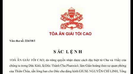 Sắc lệnh ban ơn toàn xá của Toà Ân Giải Tối Cao về Năm Thánh tôn vinh 117 Thánh Tử Đạo Việt Nam