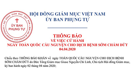 Thông báo về việc cử hành ngày toàn quốc cầu nguyện cho dịch bệnh sớm chấm dứt 04.04.2020