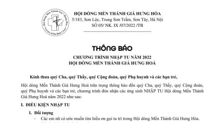 Hội dòng Mến Thánh Giá Hưng Hóa: Thông báo chương trình đón nhận các ứng sinh nhập tu năm 2022