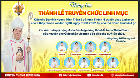 Thông báo thánh lễ truyền chức linh mục cho các thày phó tế ngày 31.08.2022