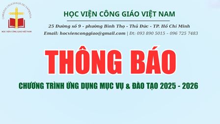 Thông Báo Chương Trình Mục Vụ, Đào Tạo Năm Học 2025 - 2026